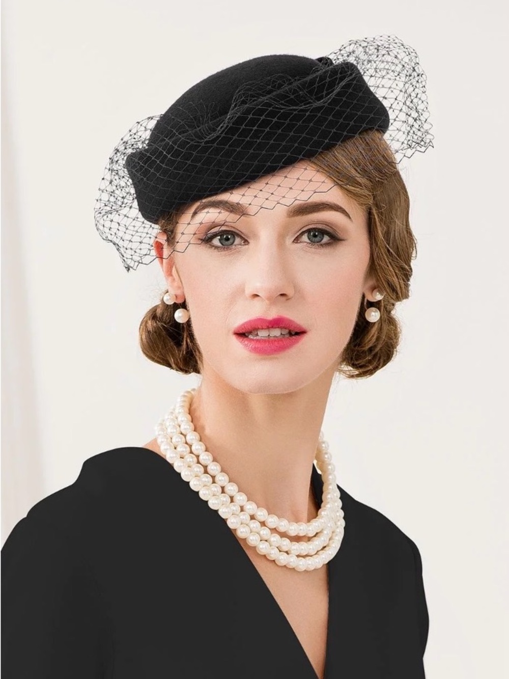 Vintage Black Pillbox Cocktail Hat with Birdcage Veil